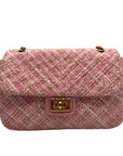 Karl Lagerfeld Pink And Gold Tweed Agyness Adjustable Shoulder Bag