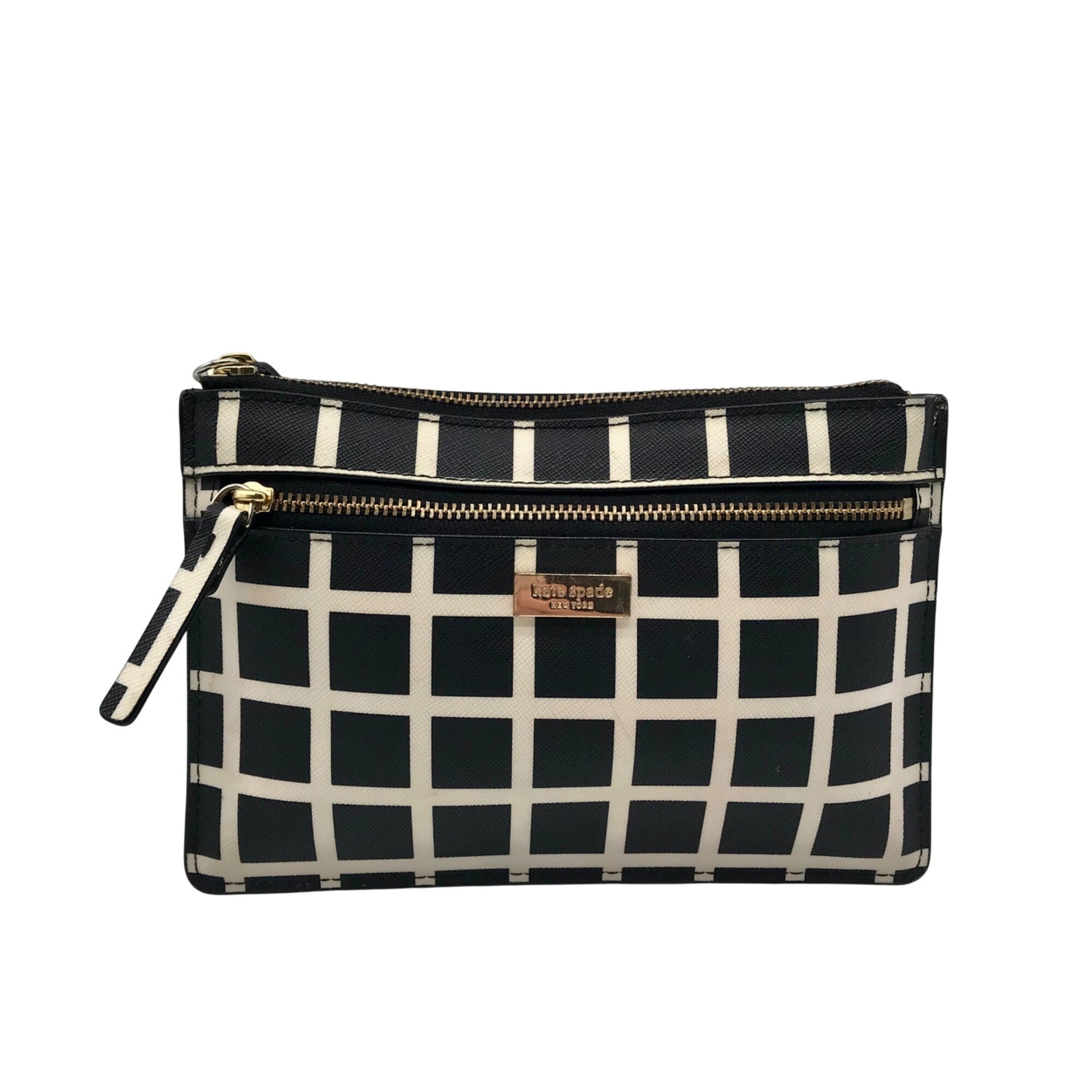 Kate Spade Black And Off-White Leather Laurel Way Tinie Wristlet 