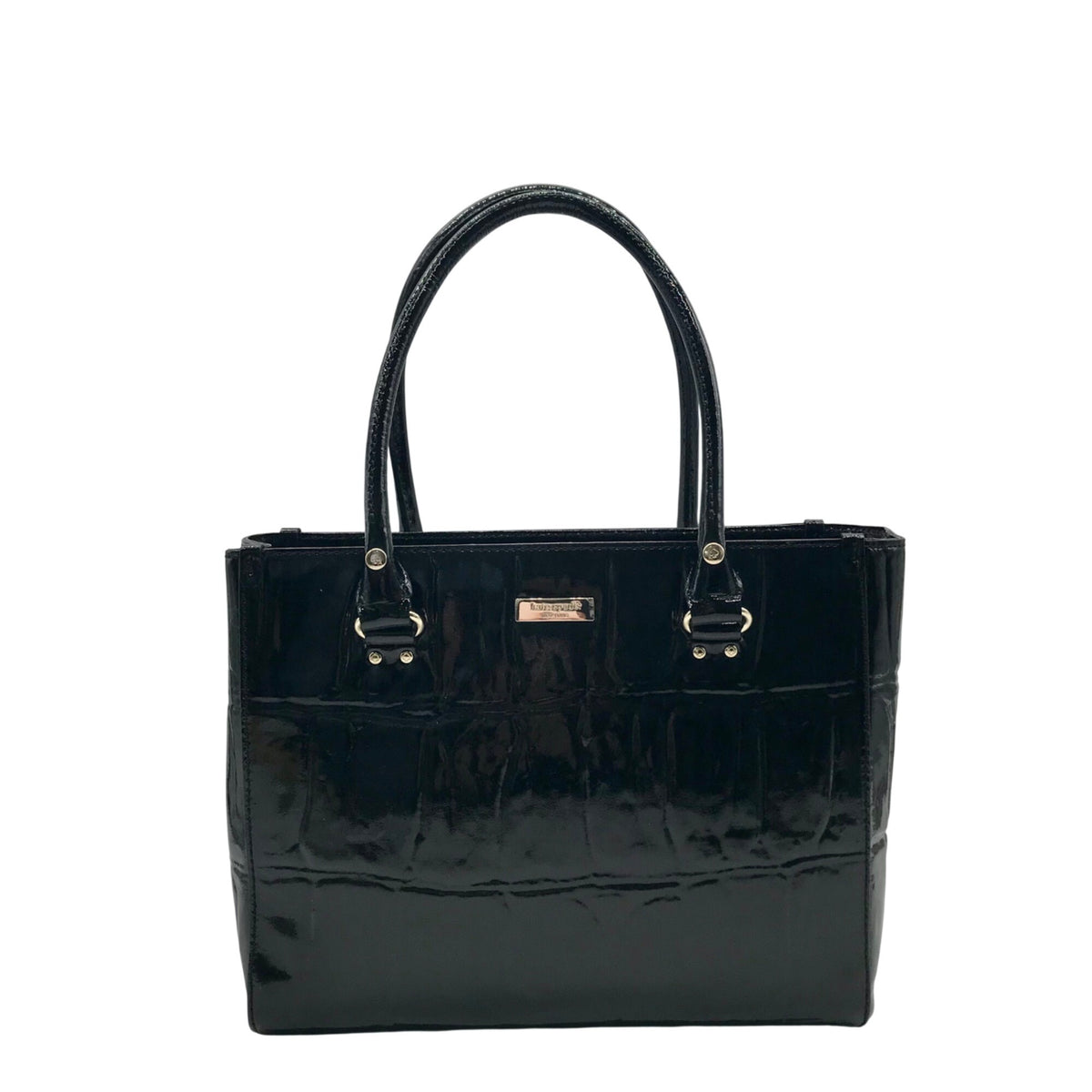 Kate Spade Black Crock-Embossed Patent Leather Shoulder Bag