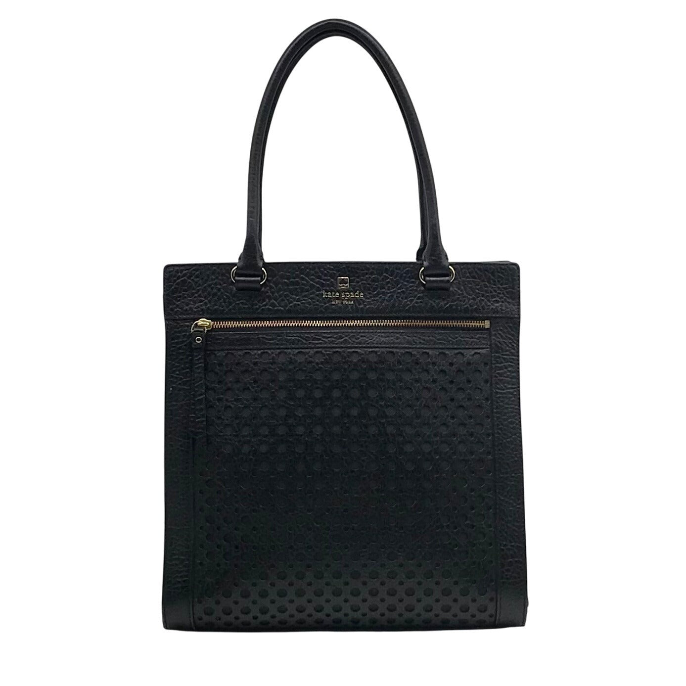 Kate Spade Black Pebbled Leather Lynne Bubbles Perforated Perri Lane Tote Bag