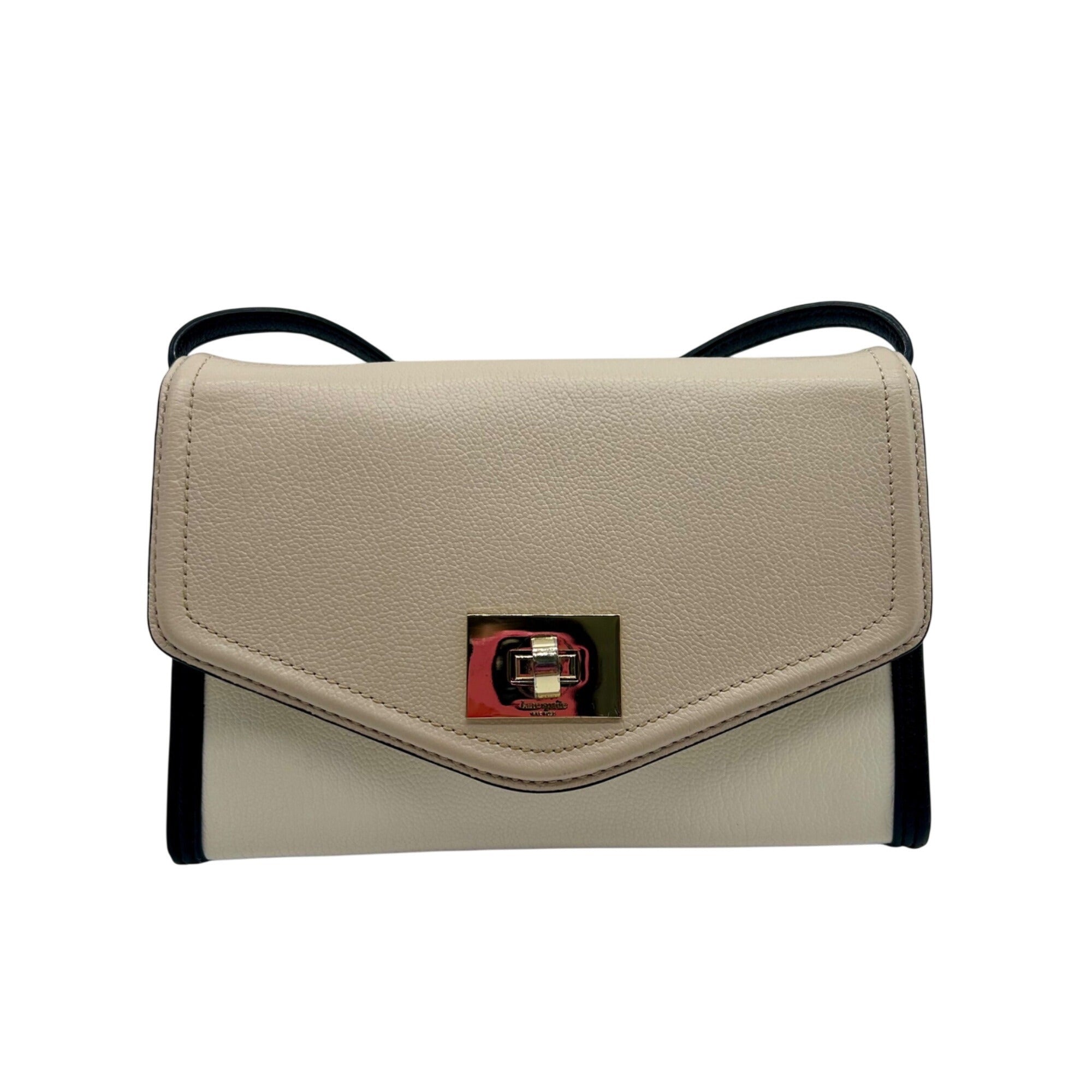 Kate Spade Cream &amp; Black Leather Envelope Crossbody Bag