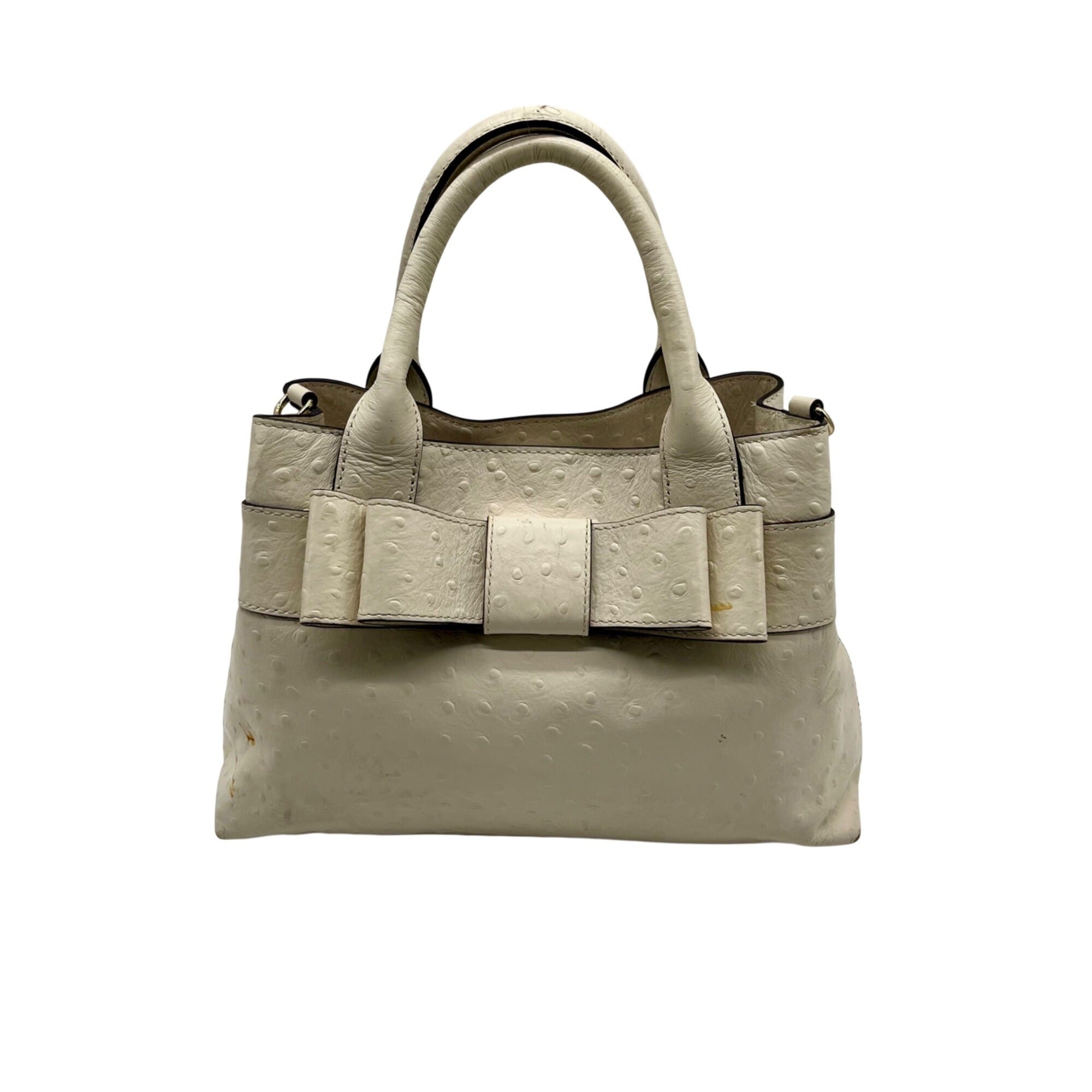 Kate Spade Cream Charm City Ostrich-Embossed Leather Satchel Bag
