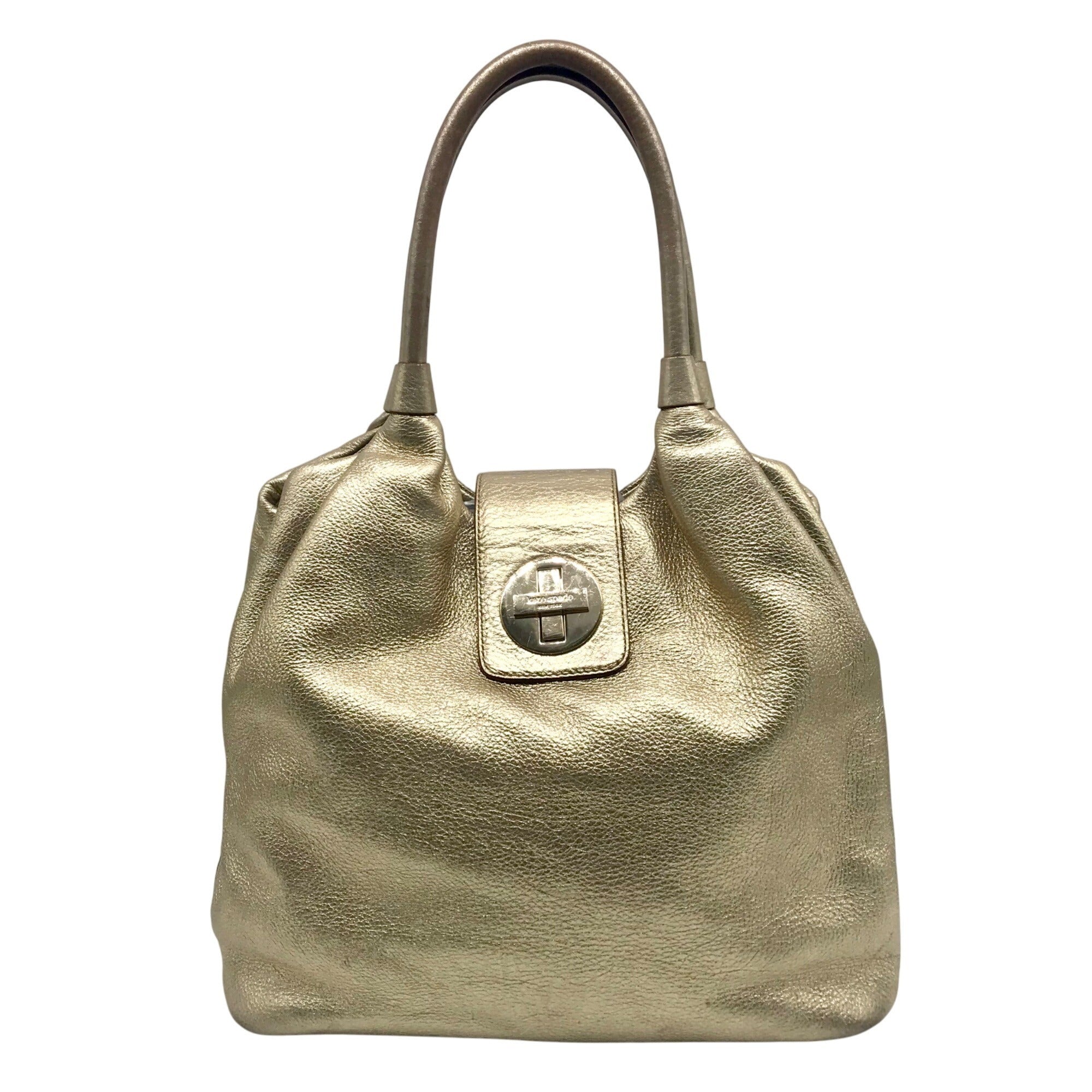 Kate Spade Metallic Gold Pebbled Leather Hobo Shoulder Bag  