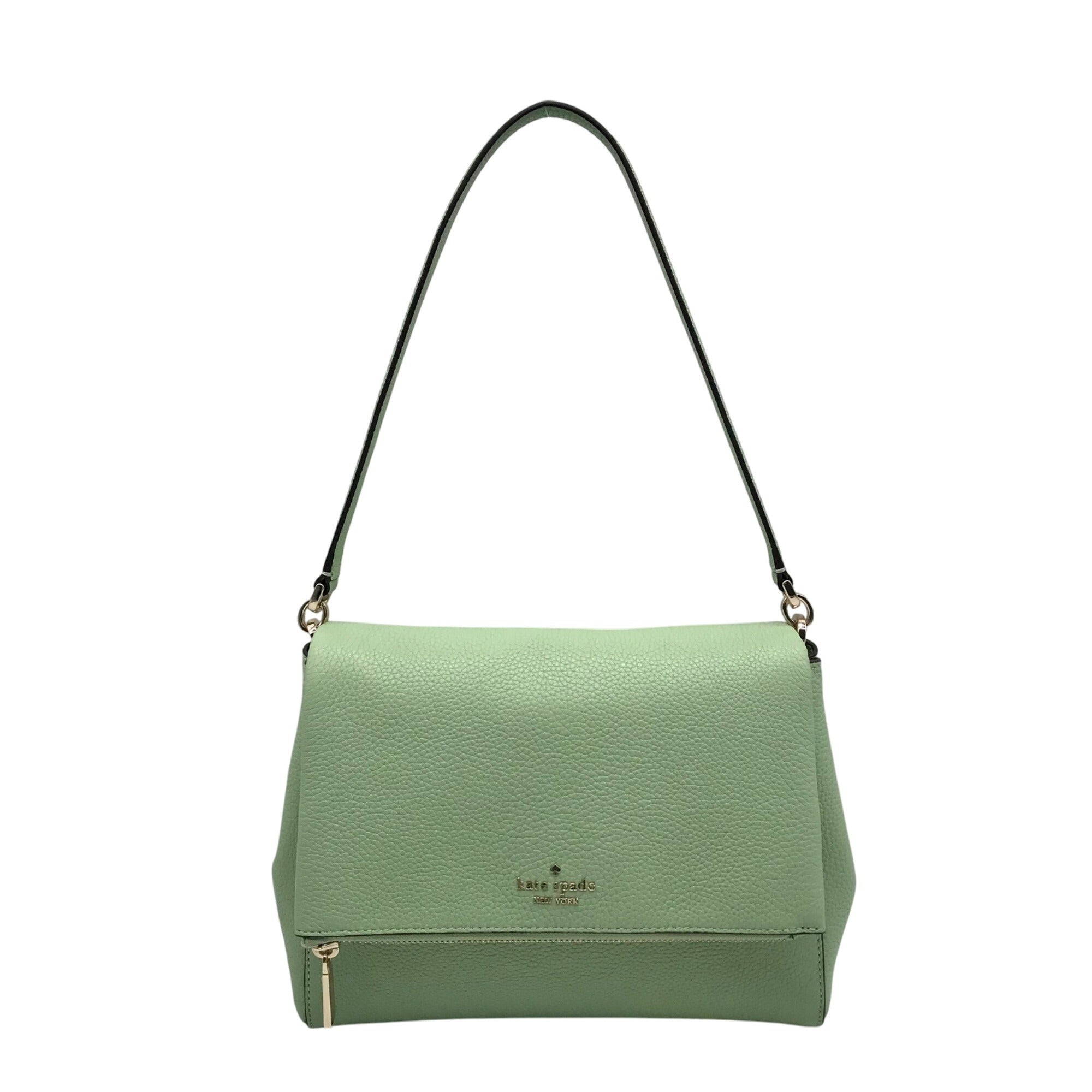 Kate Spade Mint Green Pebbled Leather Leila Medium Flap Satchel Bag