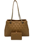 Kate Spade Tan Leather Quilted Tote Bag With Matching Wallet 