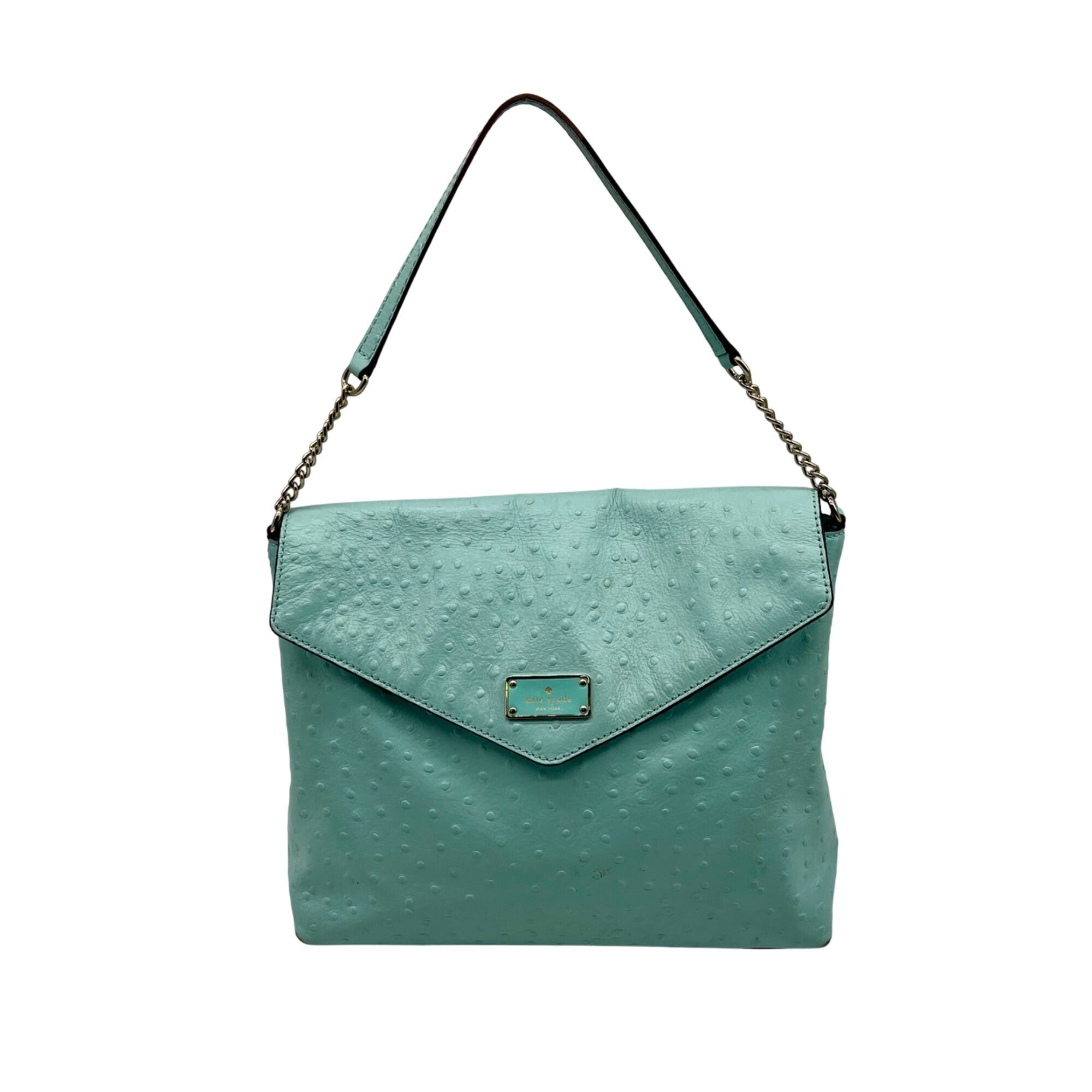 Kate Spade Turquoise Ostrich-Embossed Leather Shoulder Bag