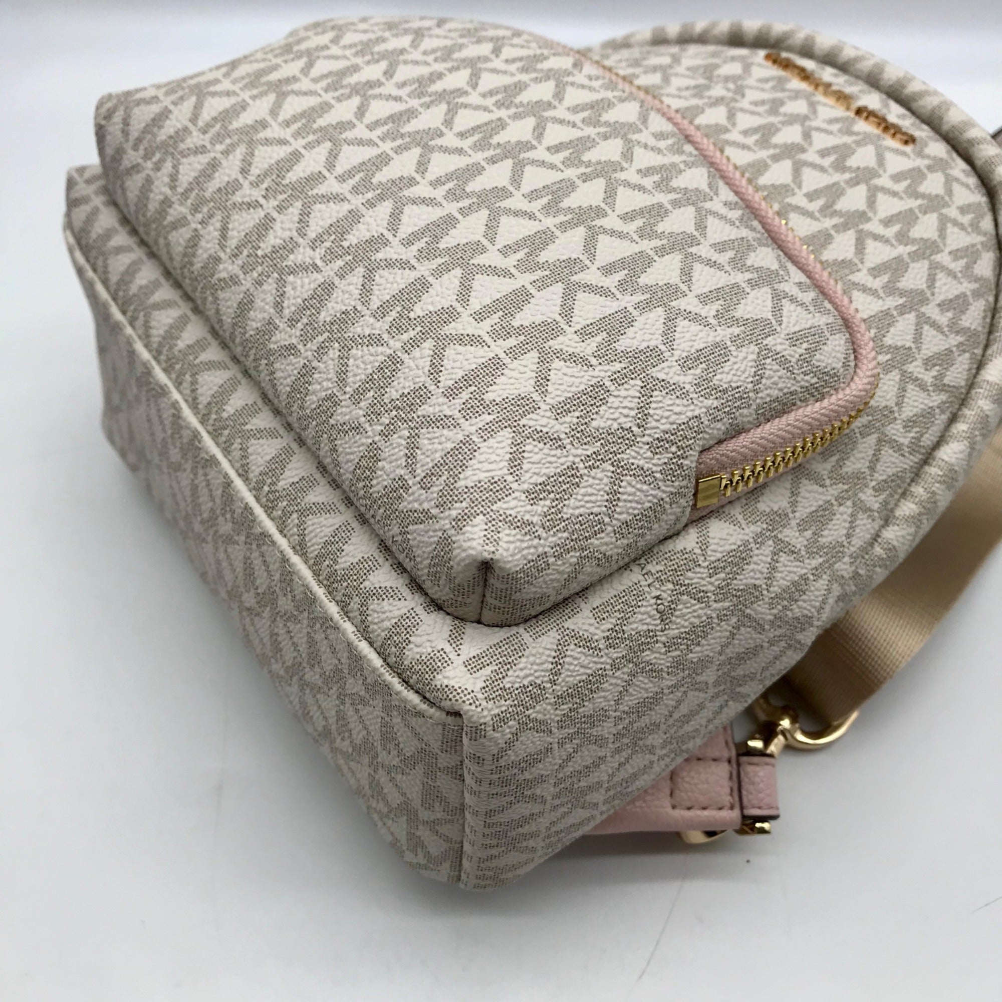 Michael Kors Vanilla And Pink Monogram Logo Erin Backpack Bag