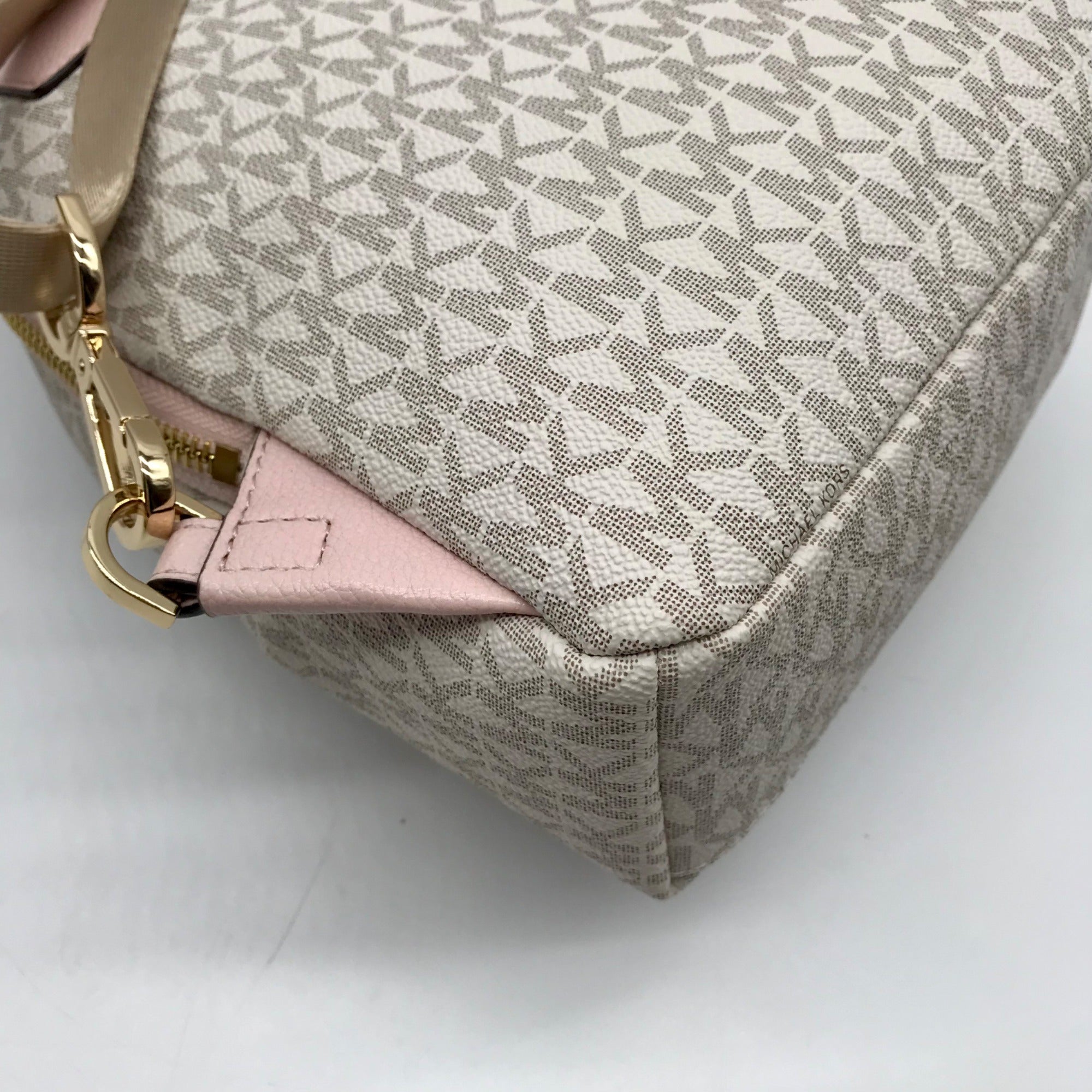 Michael Kors Vanilla And Pink Monogram Logo Erin Backpack Bag