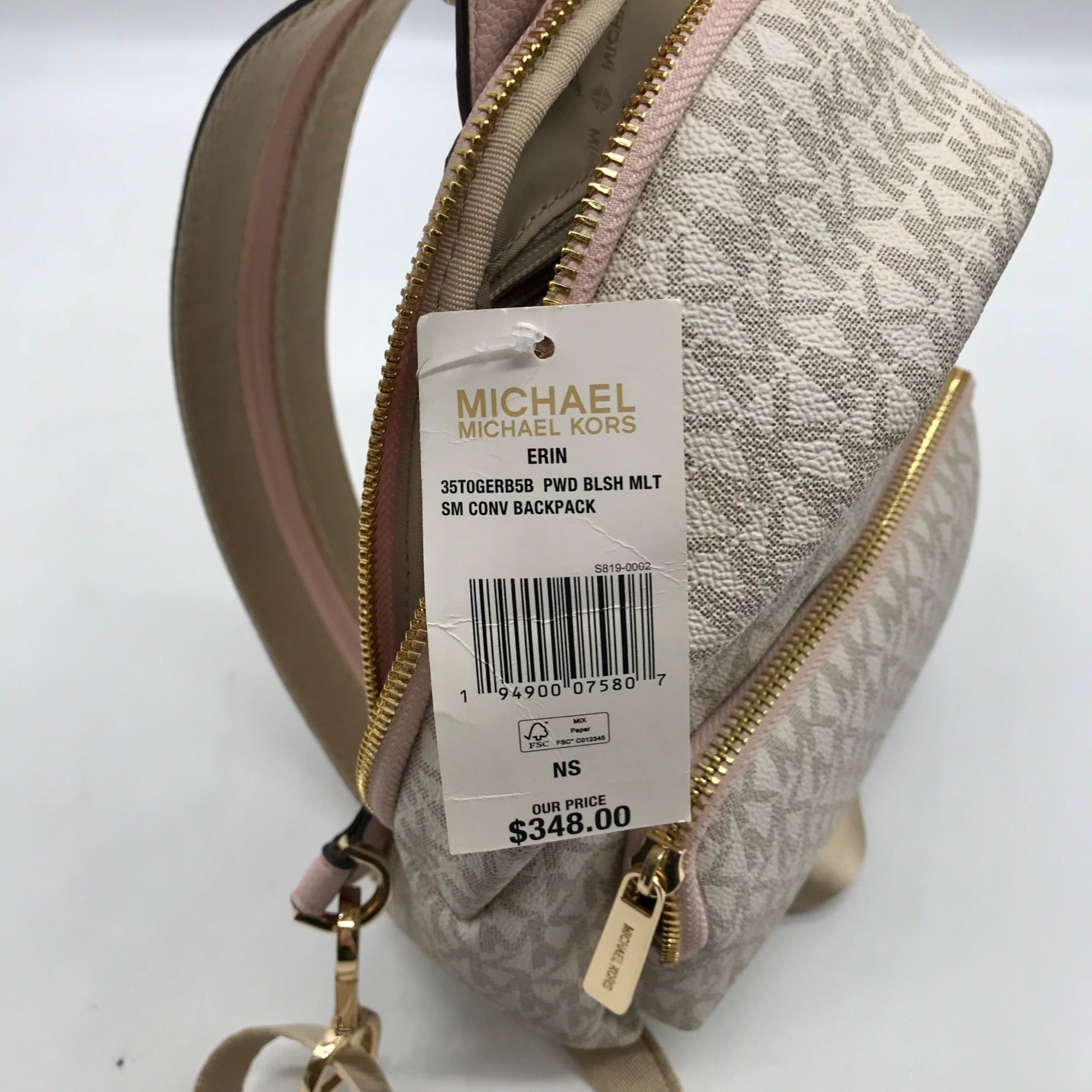 Michael Kors Vanilla And Pink Monogram Logo Erin Backpack Bag
