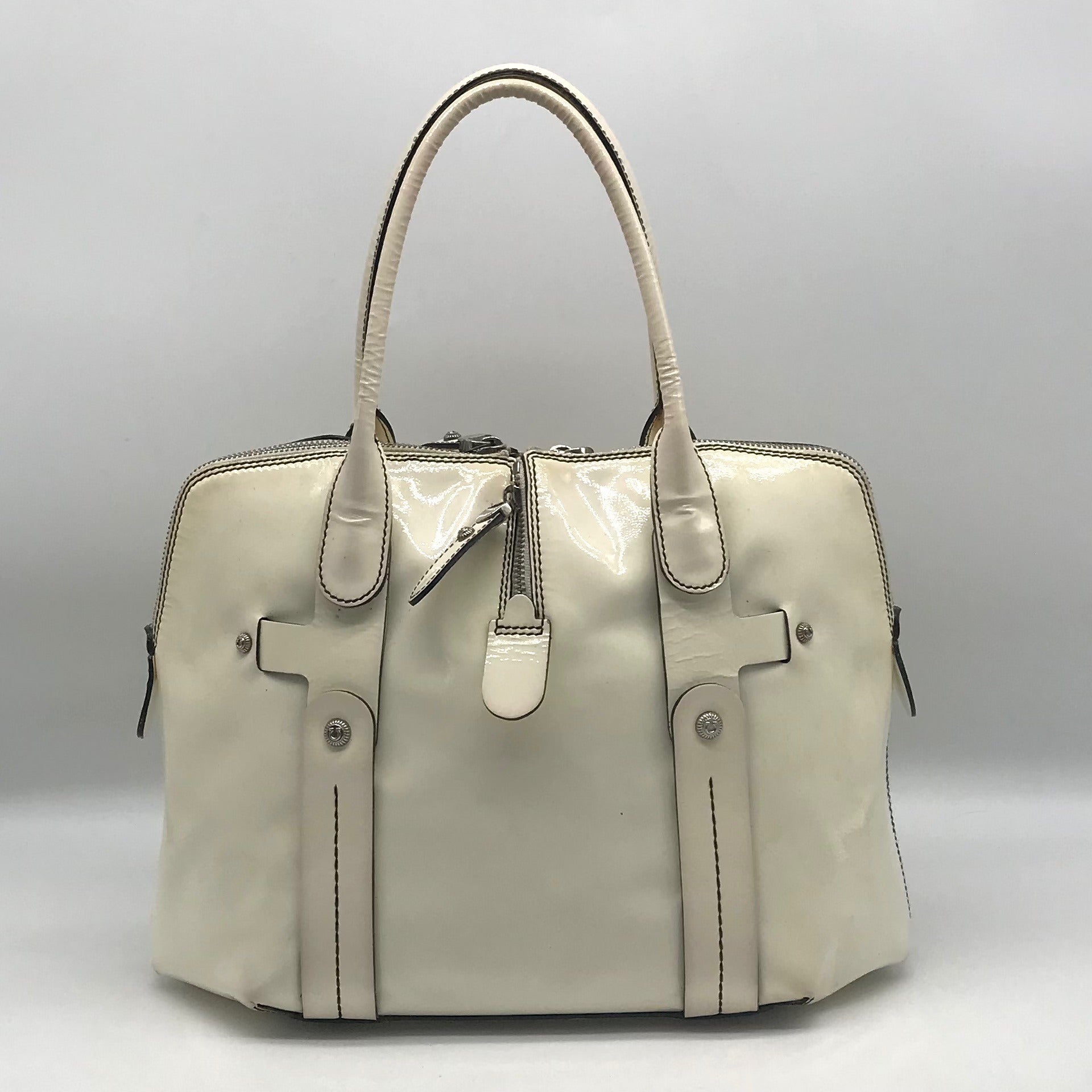 Salvatore Ferragamo White Patent Leather Satchel