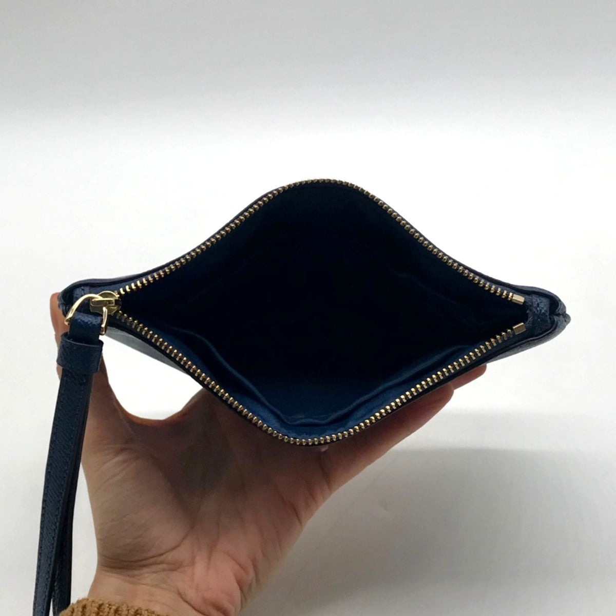 Coach Navy Blue Pebbled Leather Wristlet
