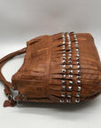 Ameri Leather Brown Studded Tutu Leather Shoulder Bag