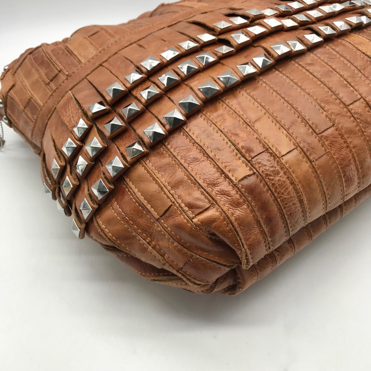 Ameri Leather Brown Studded Tutu Leather Shoulder Bag