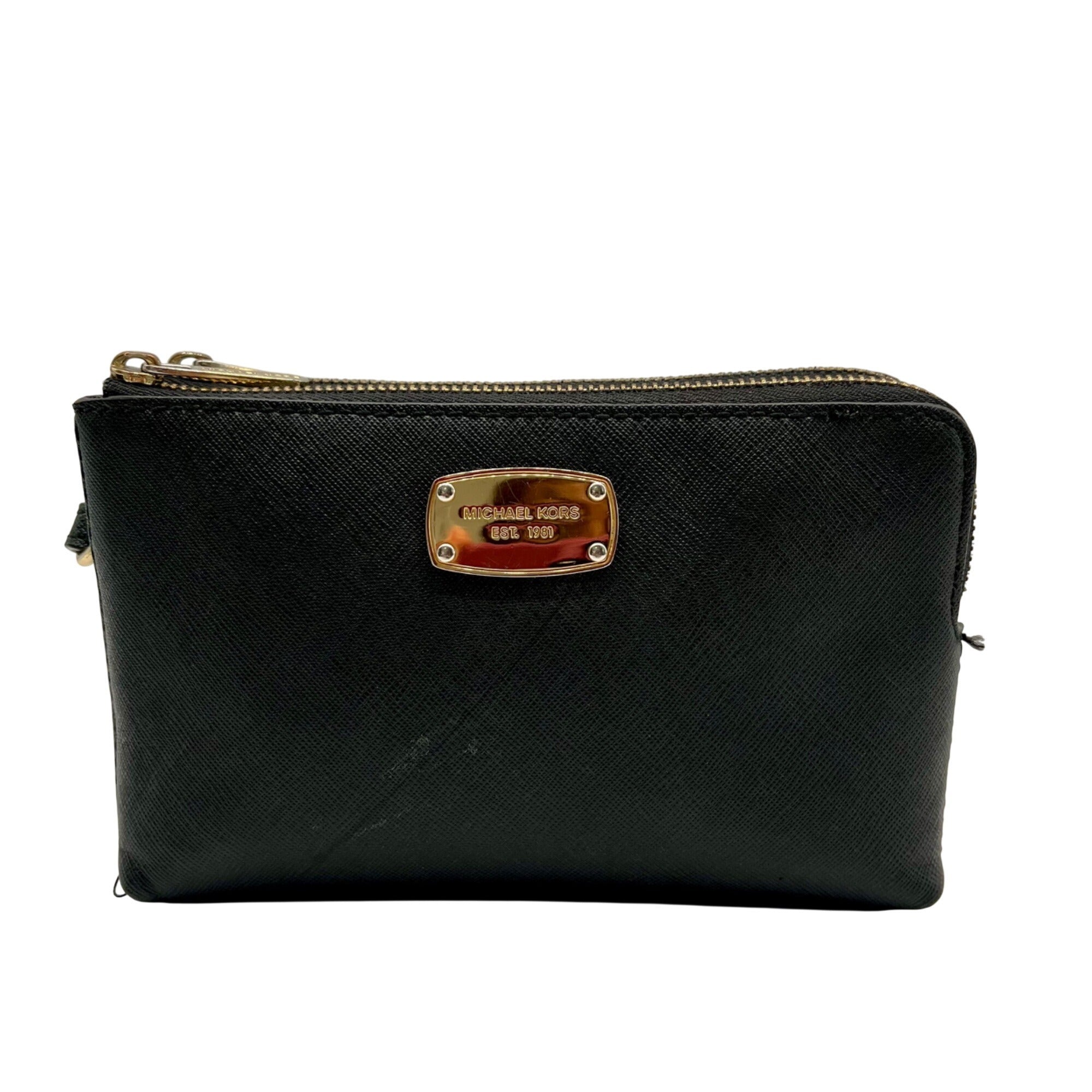Michael Kors Black Jet Set Travel Double Zip Leather Wristlet