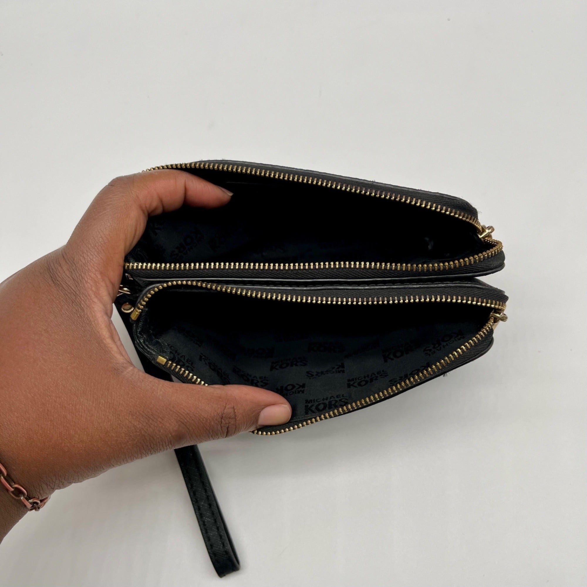 Michael Kors Black Jet Set Travel Double Zip Leather Wristlet