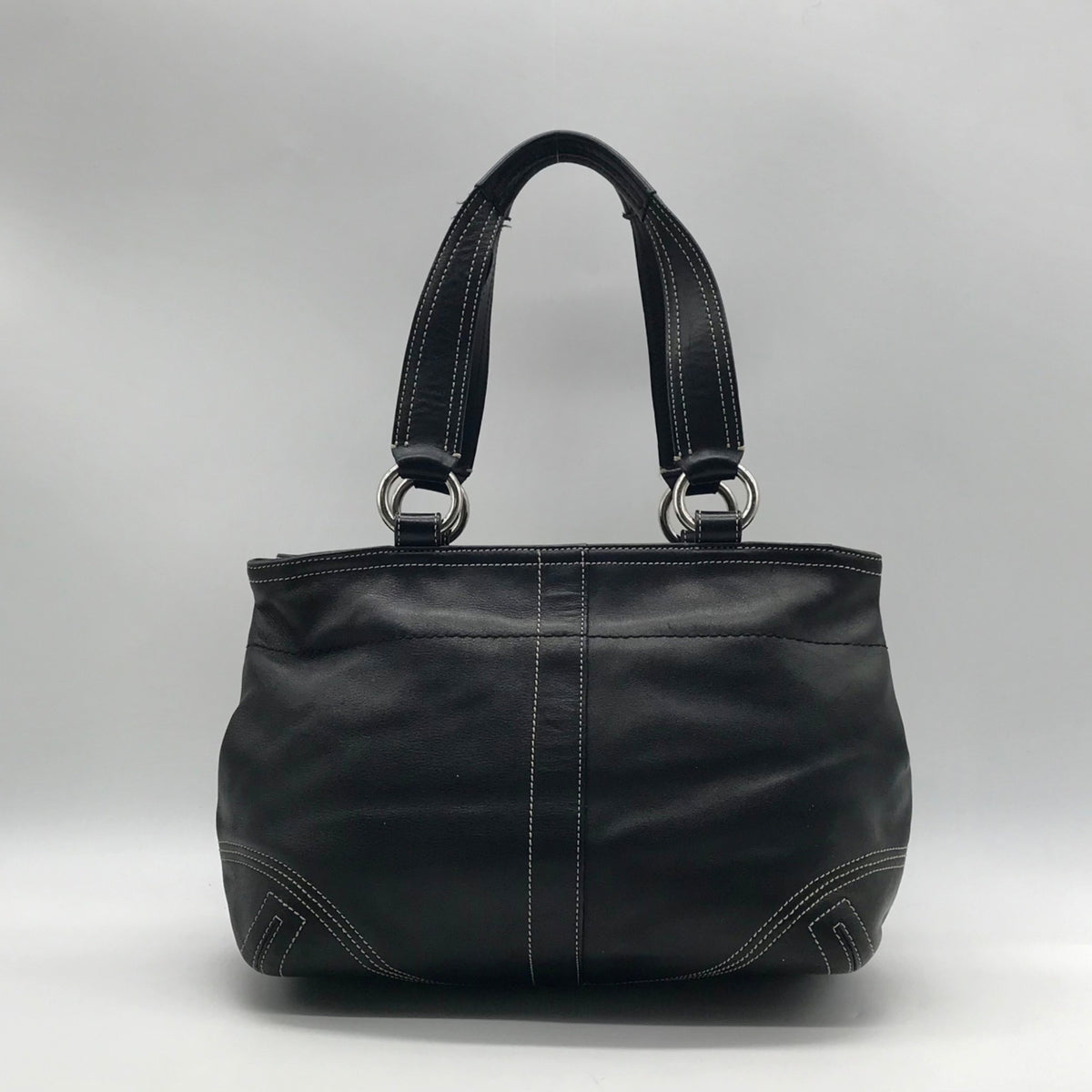 Coach Vintage Black Leather Double Pocket Tote Bag