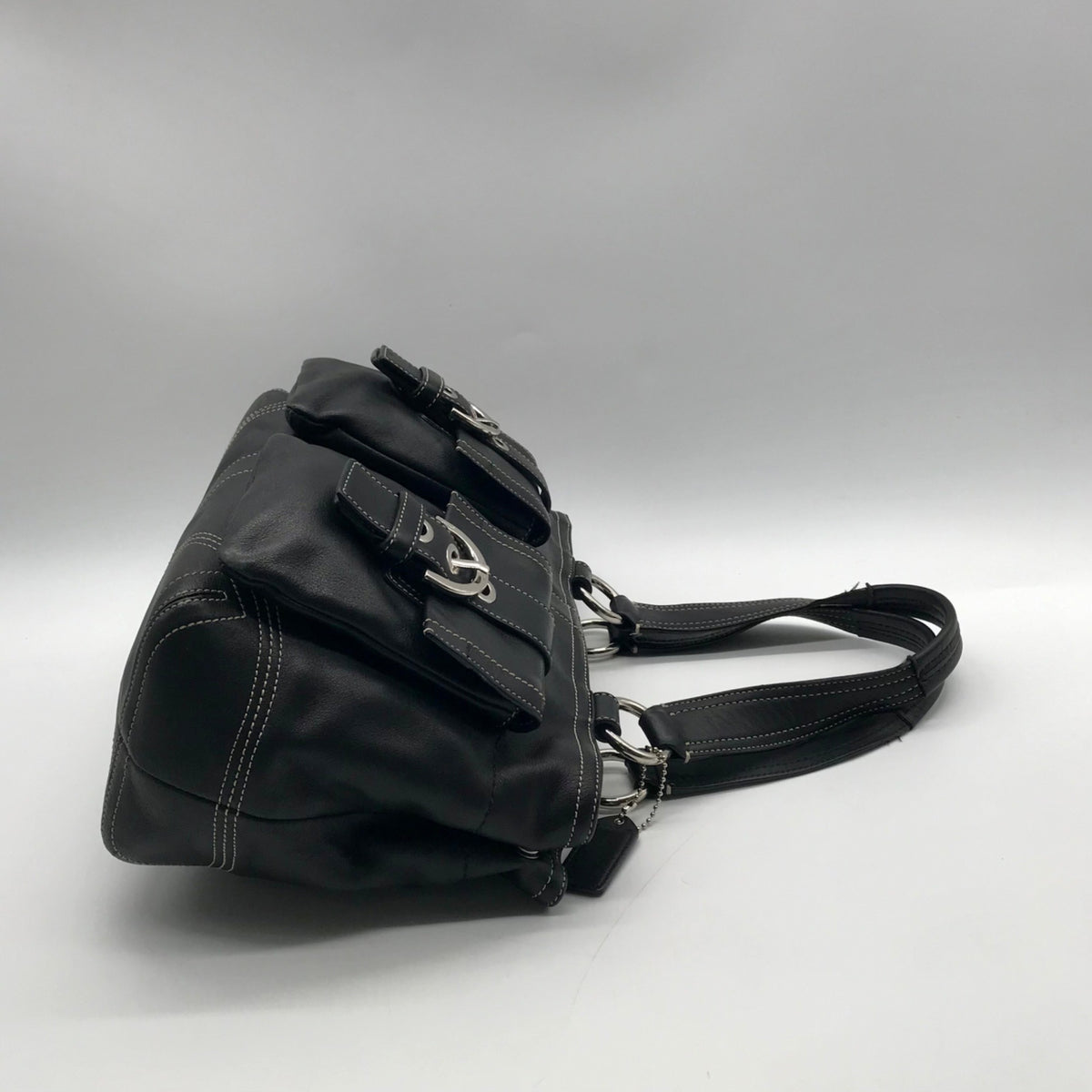 Coach Vintage Black Leather Double Pocket Tote Bag