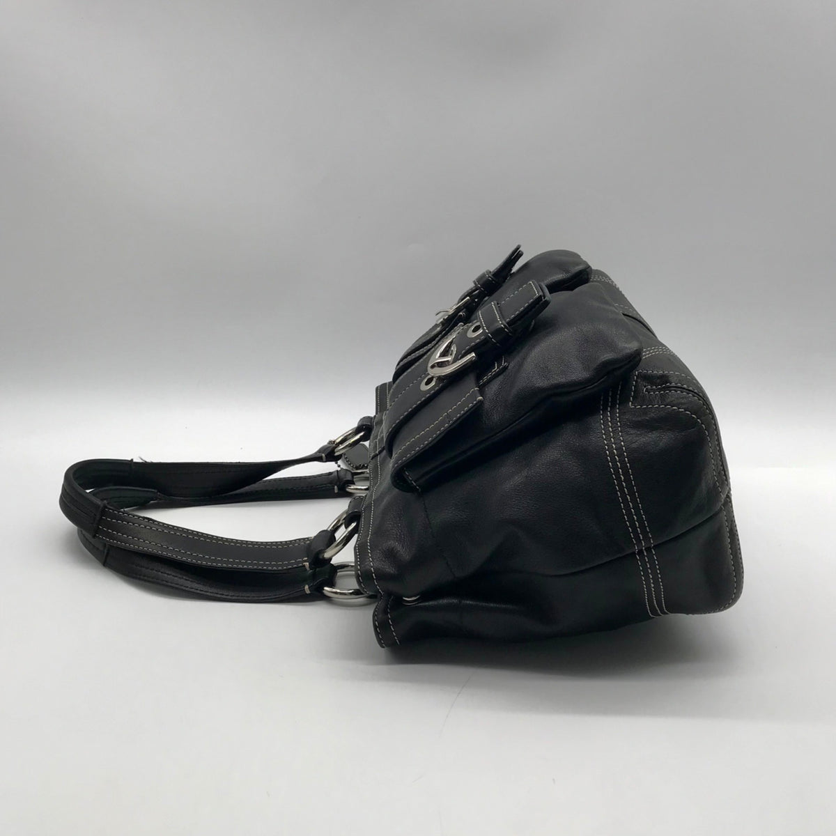 Coach Vintage Black Leather Double Pocket Tote Bag