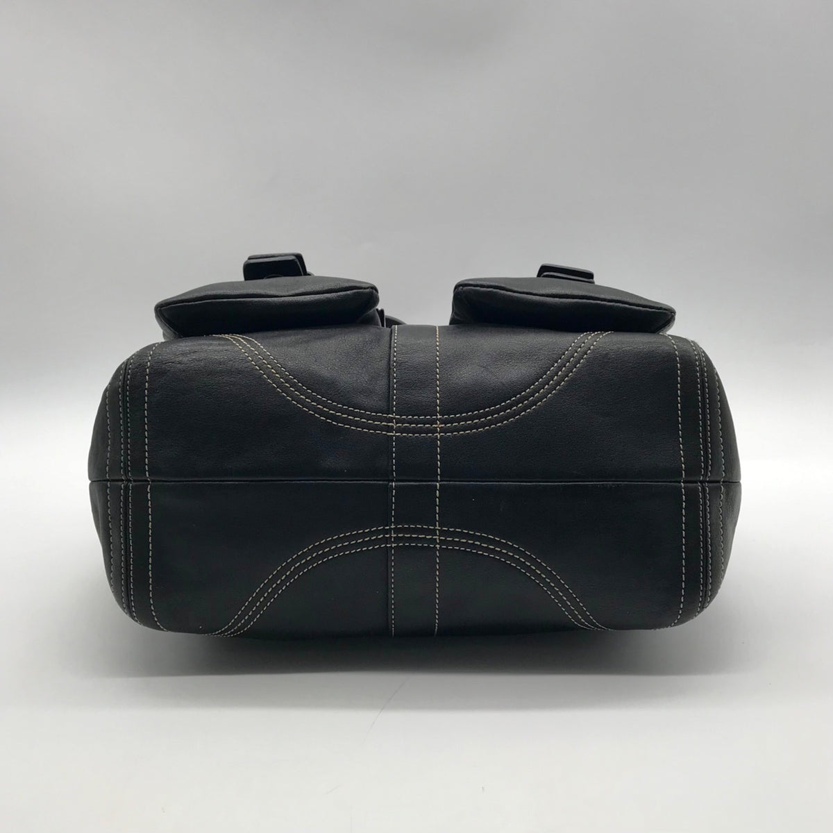 Coach Vintage Black Leather Double Pocket Tote Bag
