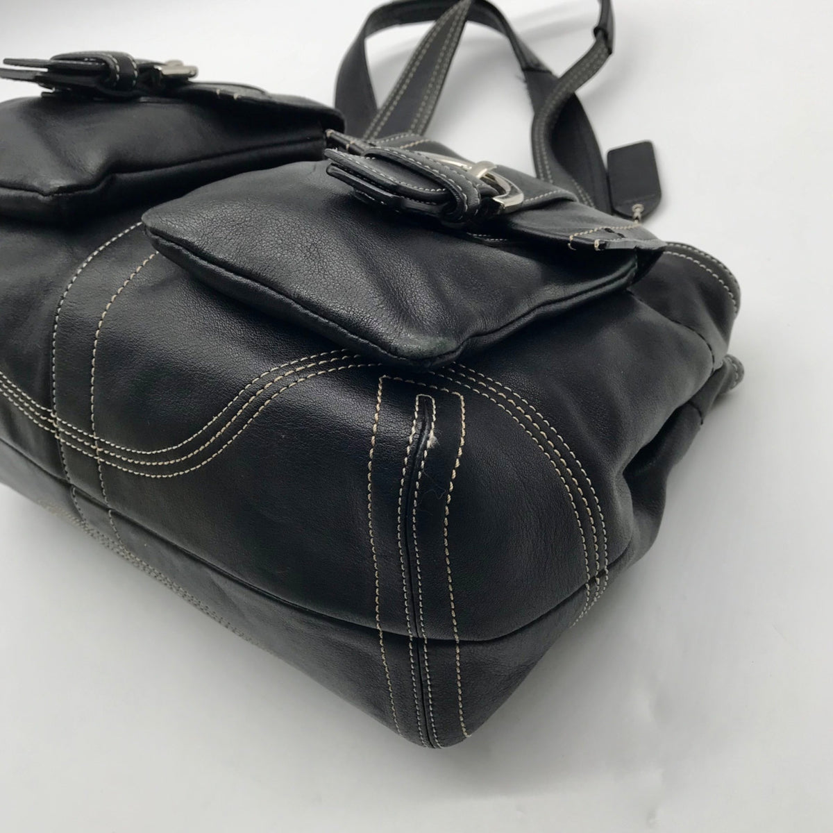 Coach Vintage Black Leather Double Pocket Tote Bag