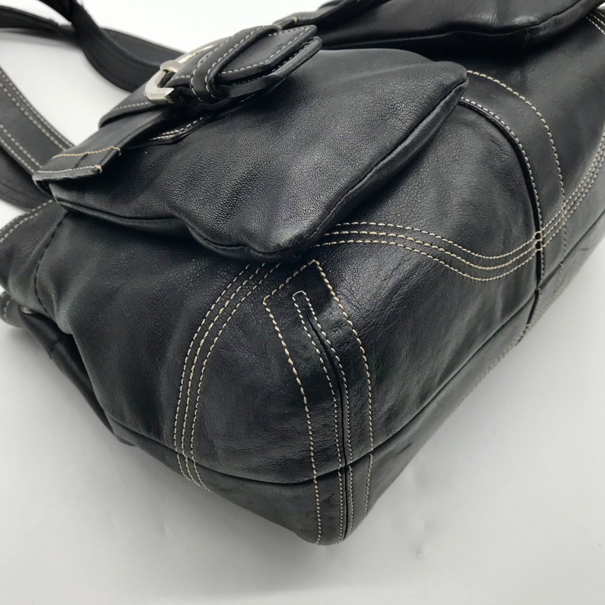Coach Vintage Black Leather Double Pocket Tote Bag