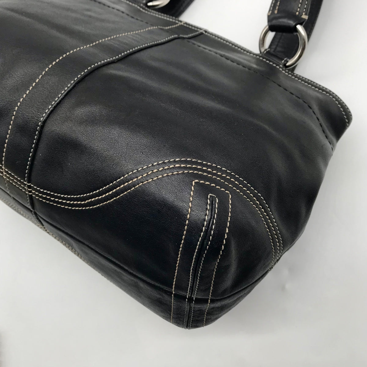 Coach Vintage Black Leather Double Pocket Tote Bag