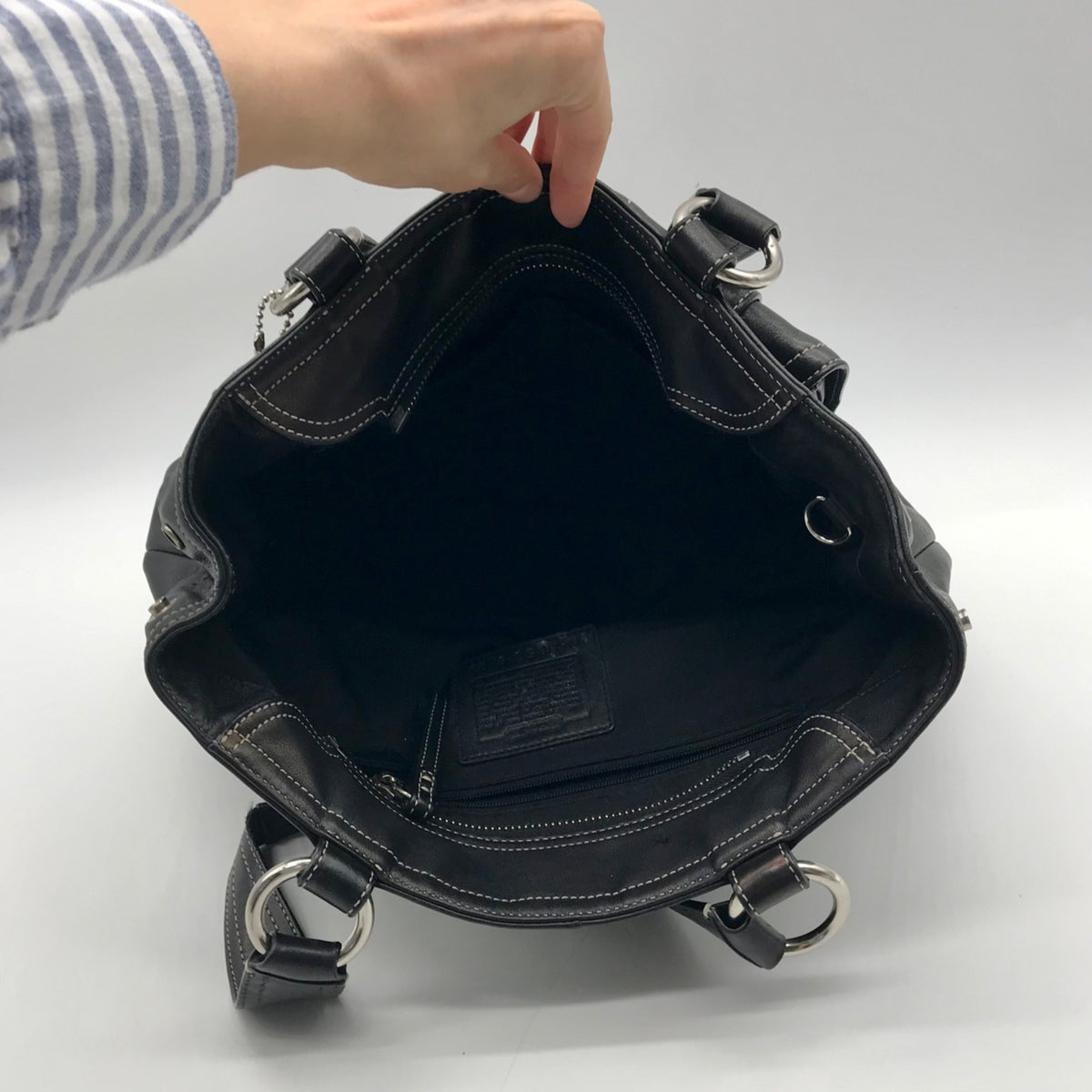 Coach Vintage Black Leather Double Pocket Tote Bag