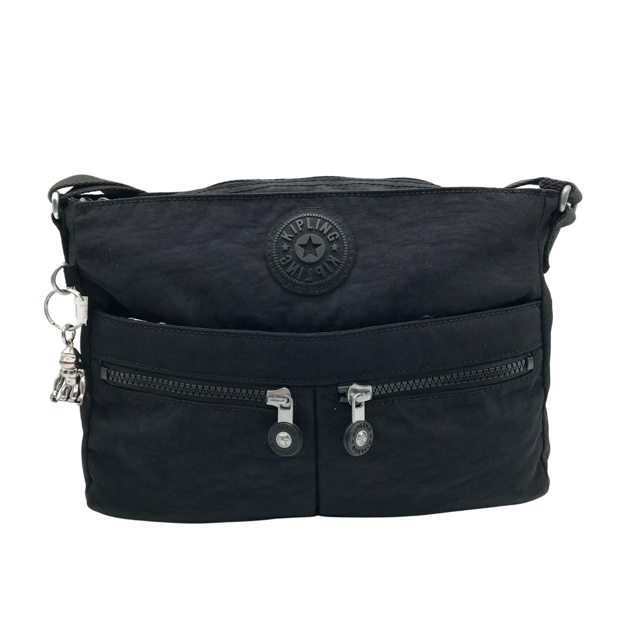 Kipling Black Noir Nylon Multipocket Angie Shoulder Bag
