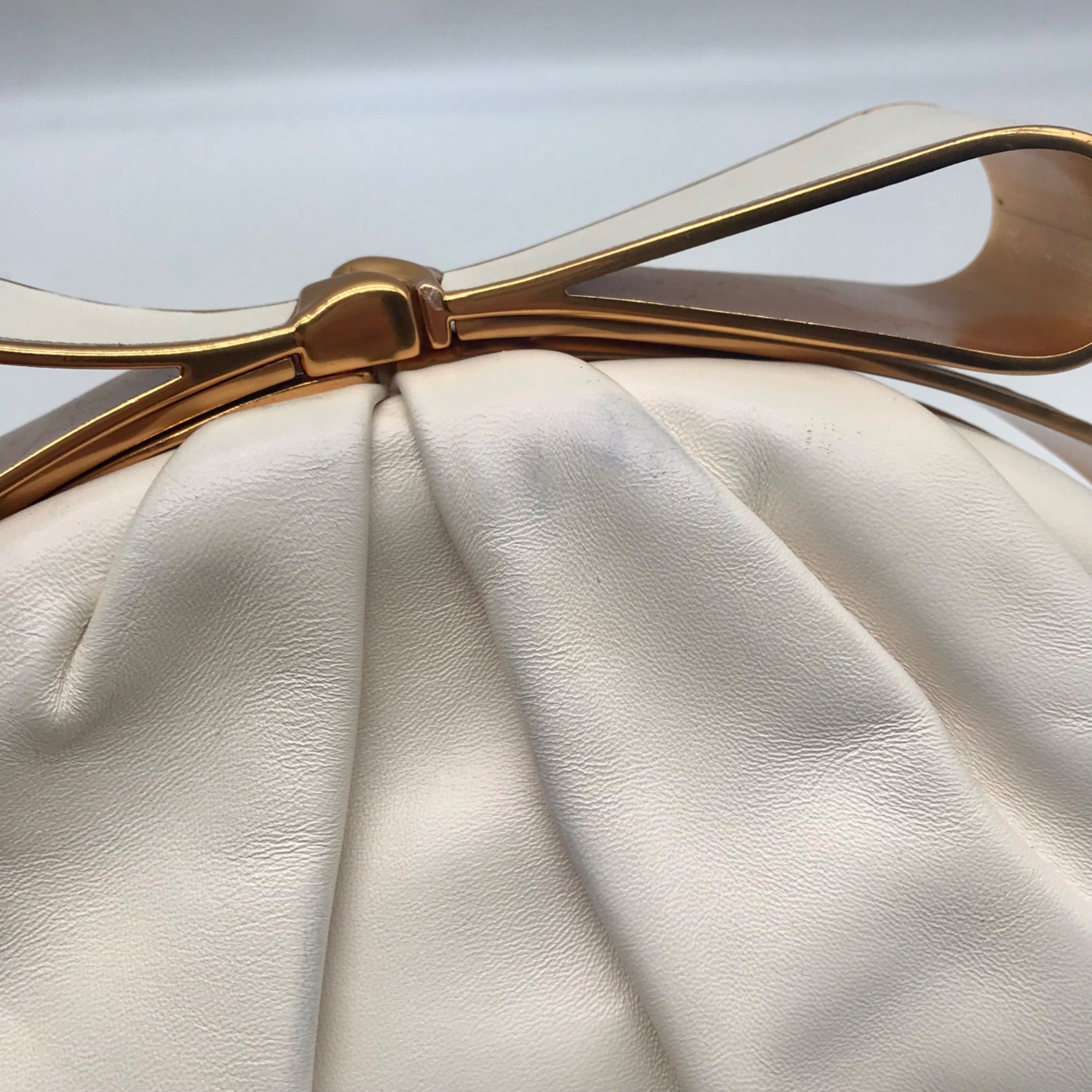 Kate Spade White Bridal Pearlized Leather Bow Frame Crossbody Bag