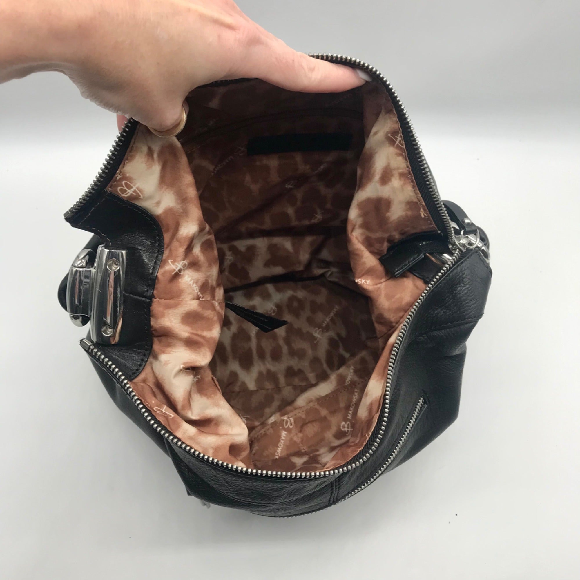 B. Makowsky Black Leather Hobo Bag