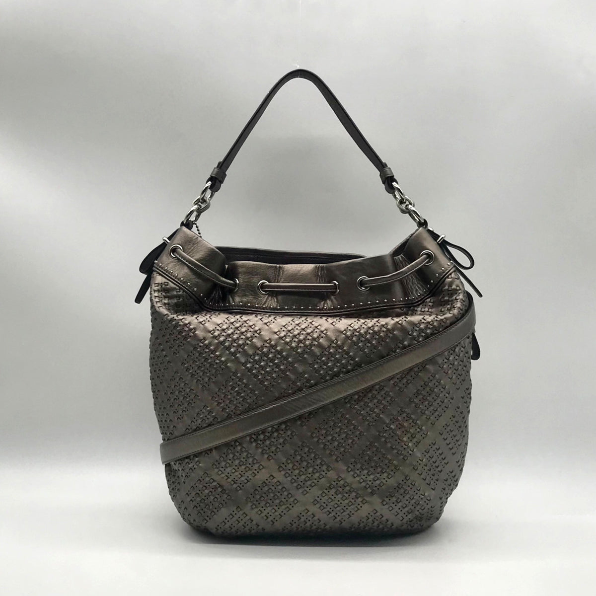 Coach Metallic Perforated Leather Drawstring Shoulder Bag