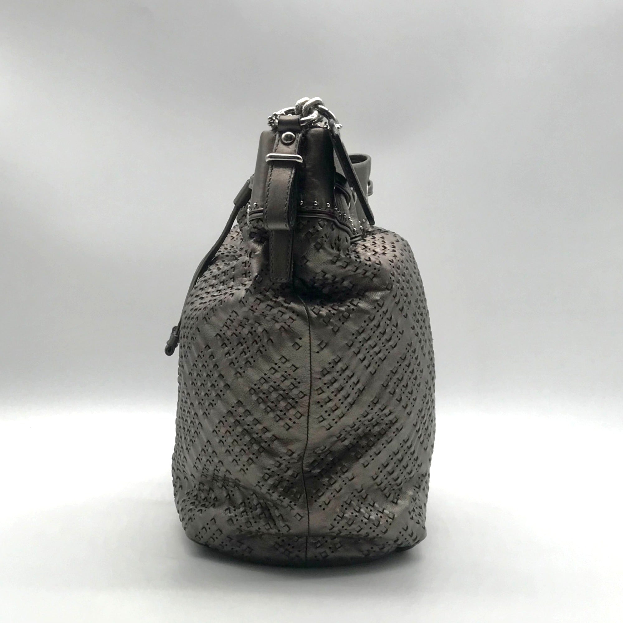 Coach Metallic Perforated Leather Drawstring Shoulder Bag
