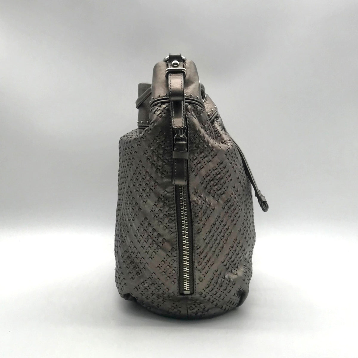 Coach Metallic Perforated Leather Drawstring Shoulder Bag