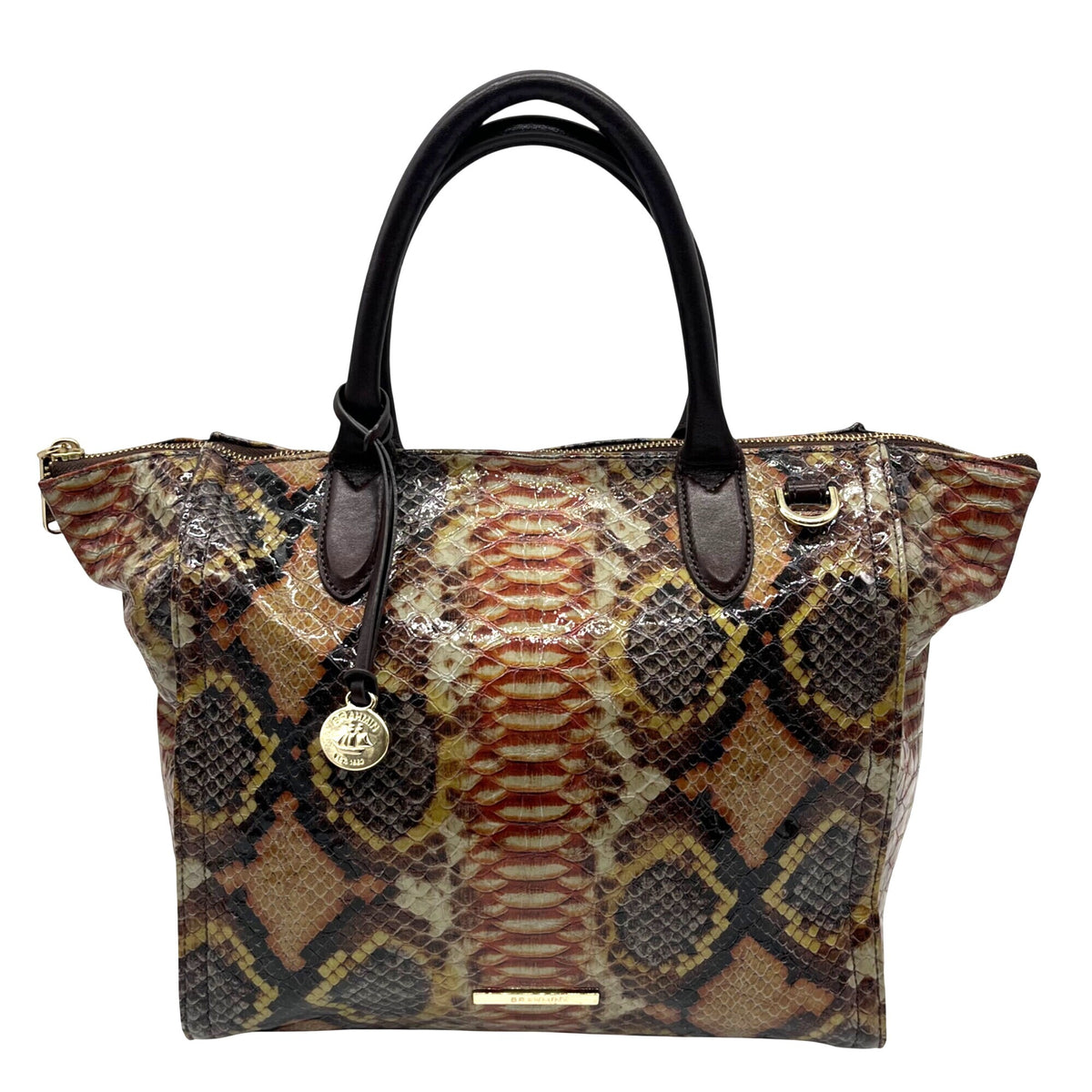 Brahmin Structured Python-Embossed Leather Satchel Bag