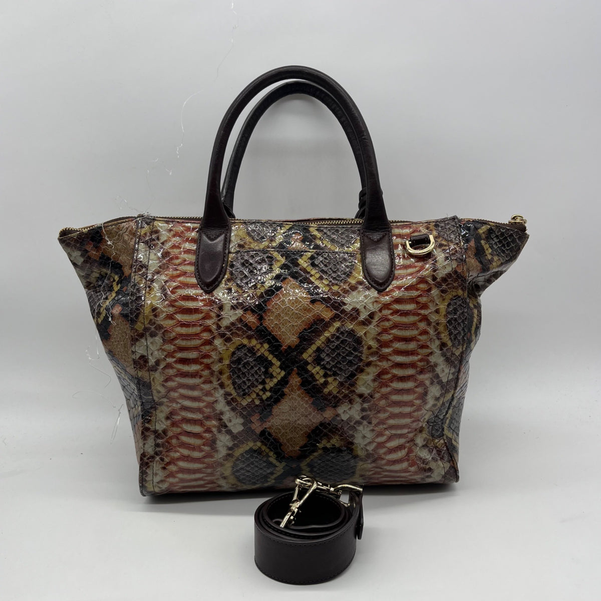 Brahmin Structured Python-Embossed Leather Satchel Bag