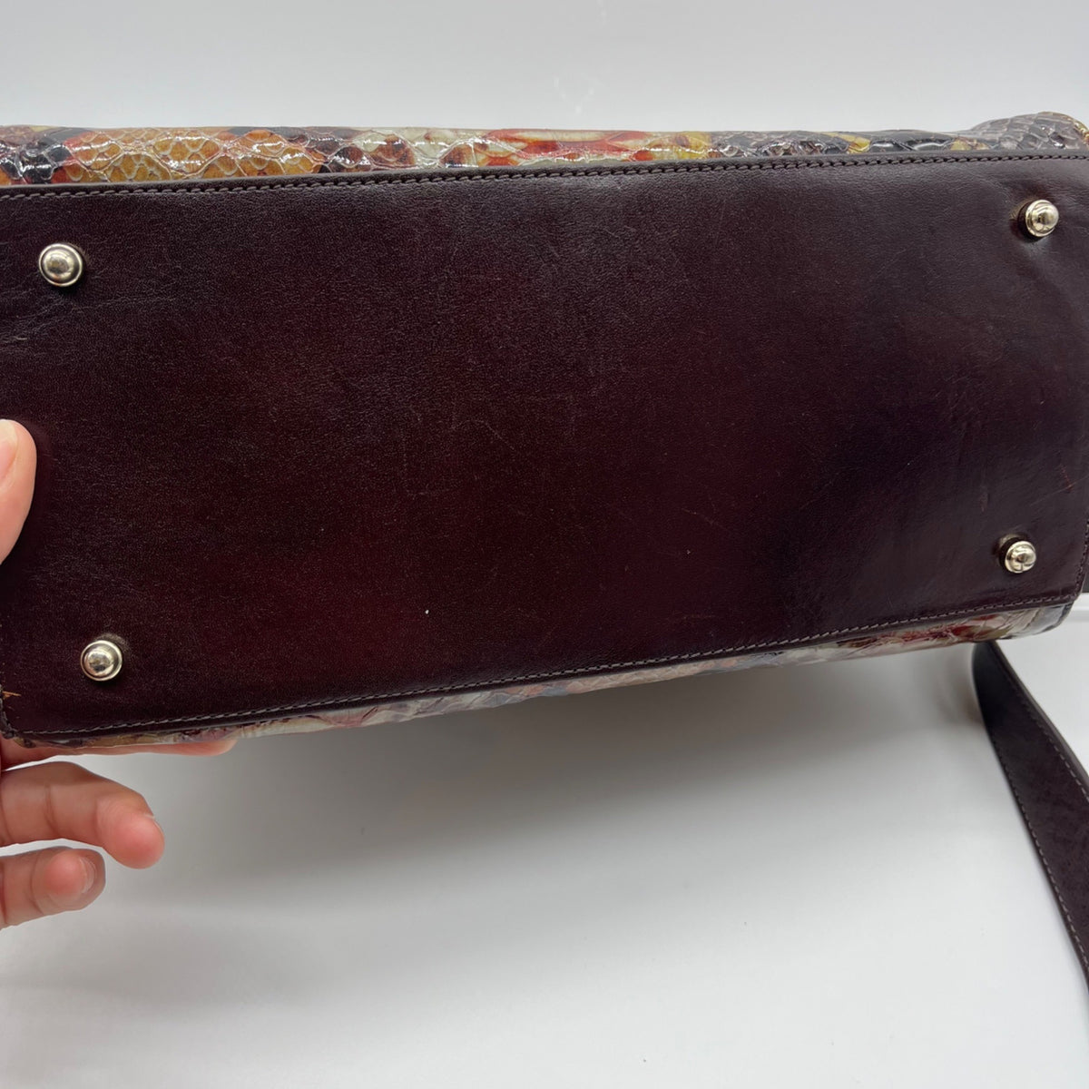 Brahmin Structured Python-Embossed Leather Satchel Bag