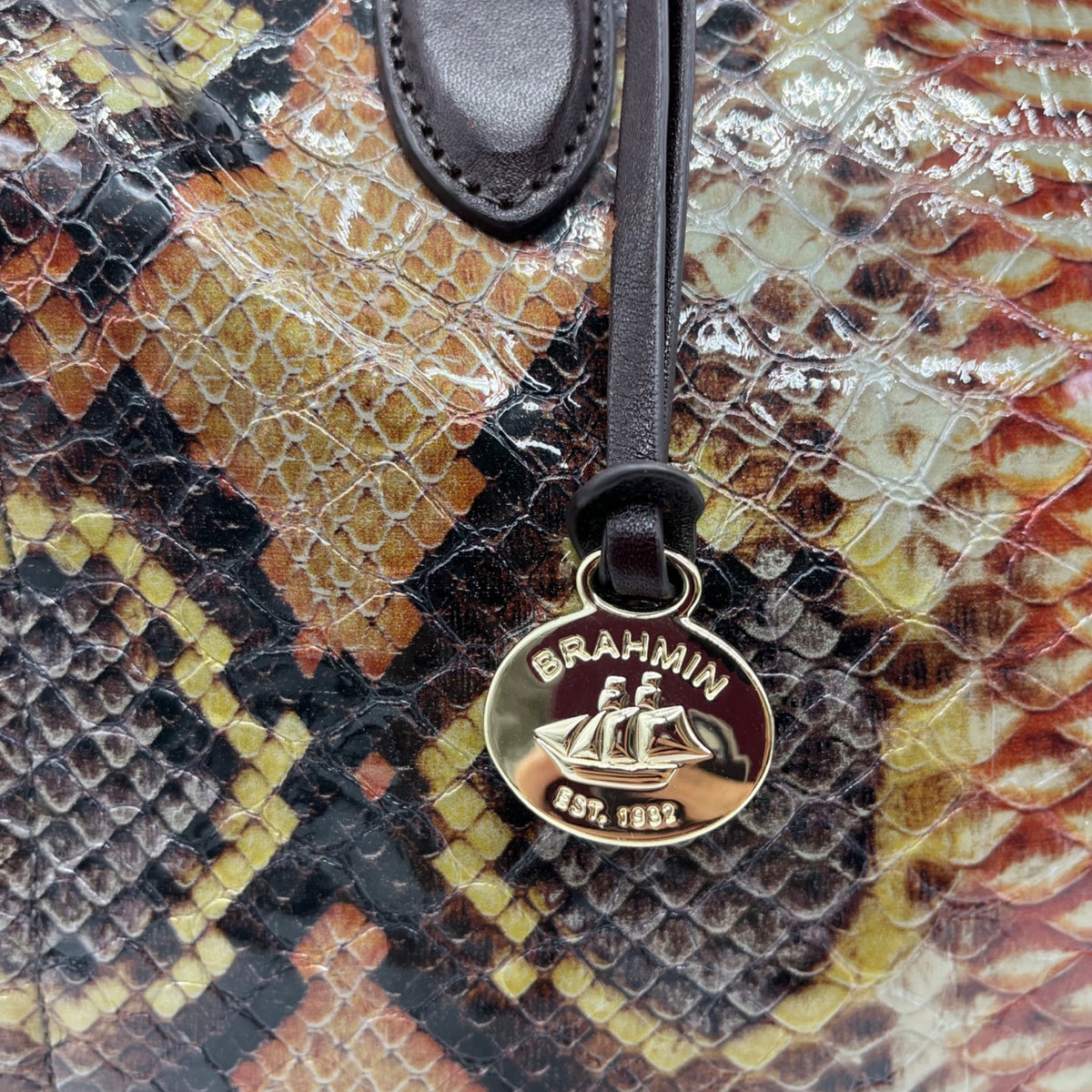 Brahmin Structured Python-Embossed Leather Satchel Bag