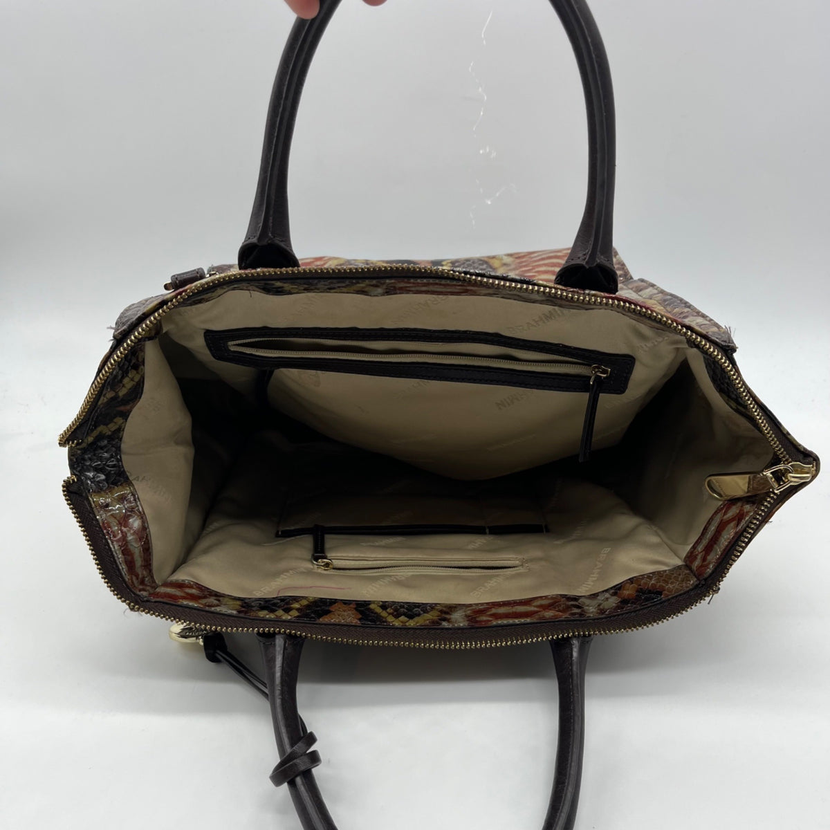 Brahmin Structured Python-Embossed Leather Satchel Bag