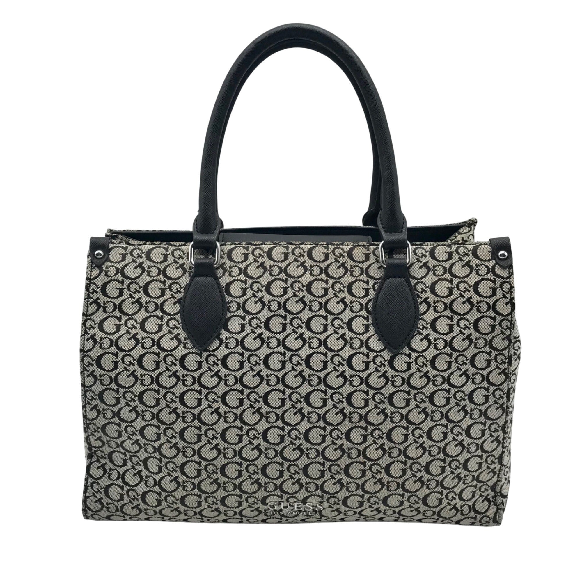 Guess Gray &amp; Black Monogram Canvas Satchel Bag