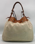 Doncaster Tan fabric & Leather Drawstring Hobo Bag