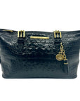 Brahmin Black Croc-Embossed Leather Mini Asher Shoulder Bag