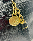 Brahmin Black Croc-Embossed Leather Mini Asher Shoulder Bag