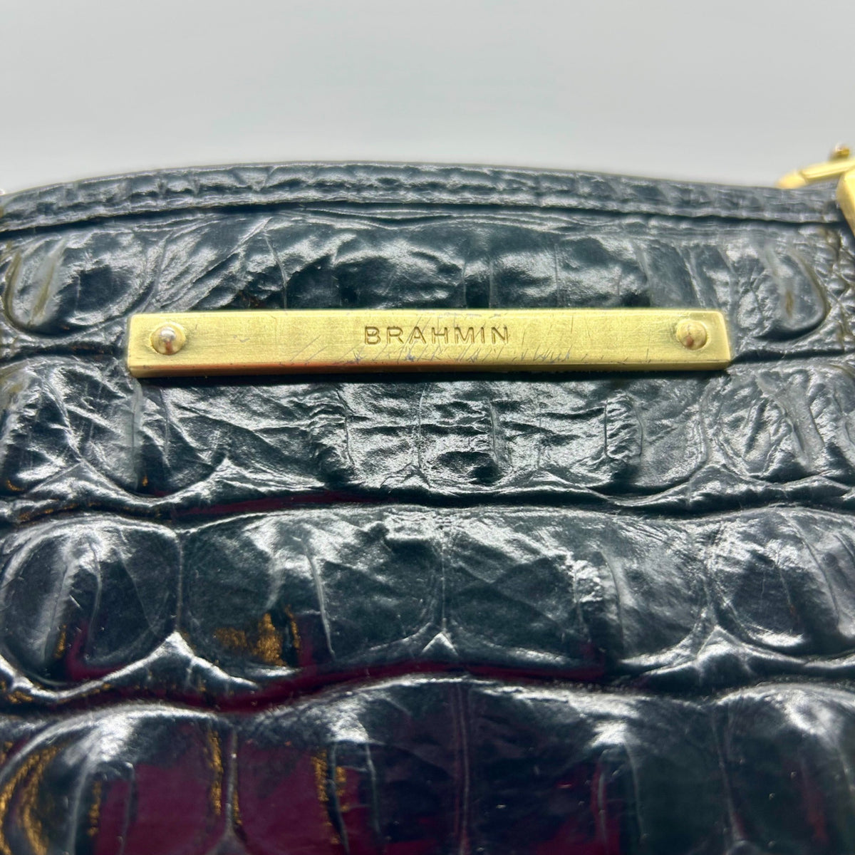Brahmin Black Croc-Embossed Leather Mini Asher Shoulder Bag