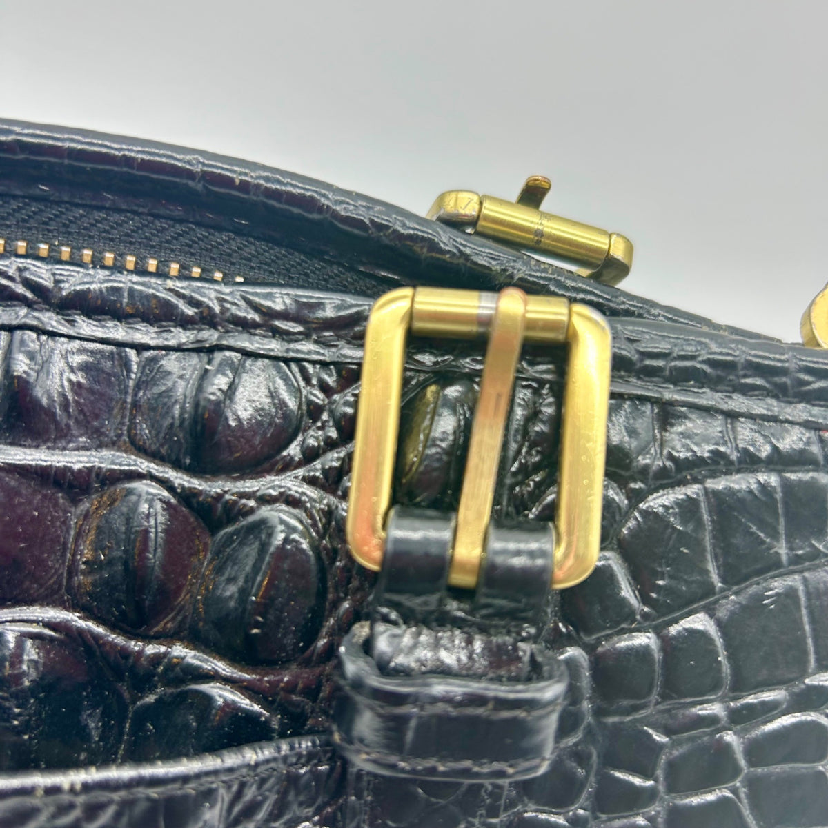 Brahmin Black Croc-Embossed Leather Mini Asher Shoulder Bag