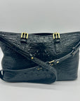 Brahmin Black Croc-Embossed Leather Mini Asher Shoulder Bag