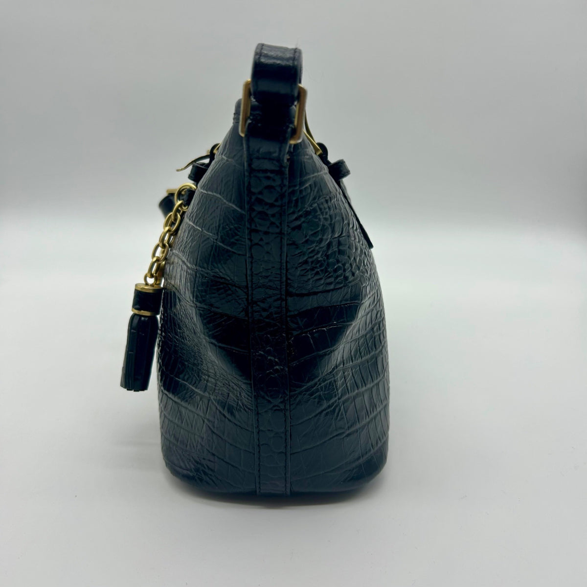 Brahmin Black Croc-Embossed Leather Mini Asher Shoulder Bag