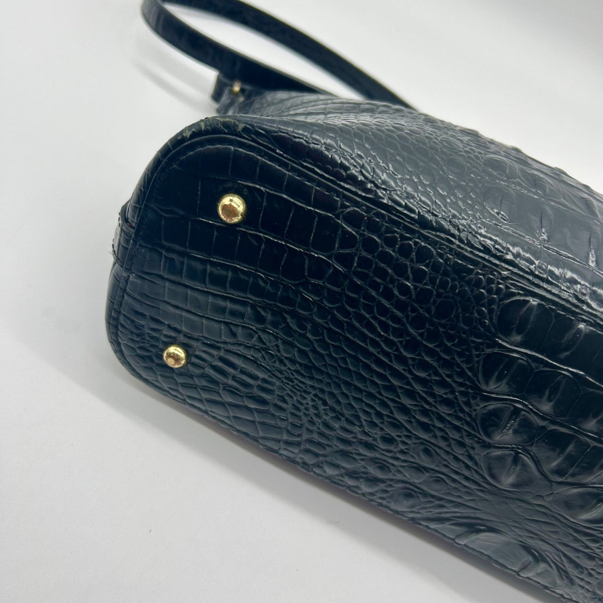 Brahmin Black Croc-Embossed Leather Mini Asher Shoulder Bag