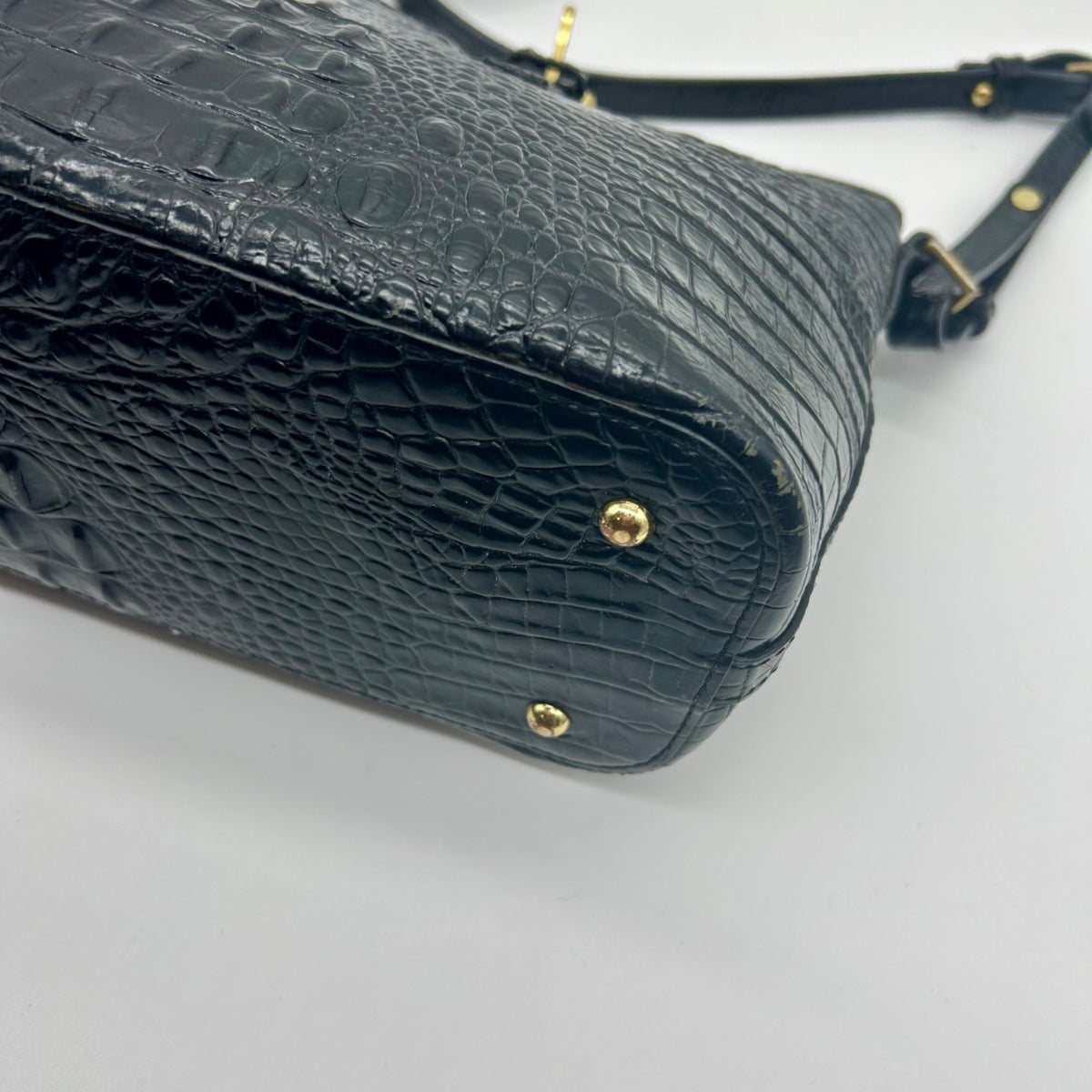 Brahmin Black Croc-Embossed Leather Mini Asher Shoulder Bag