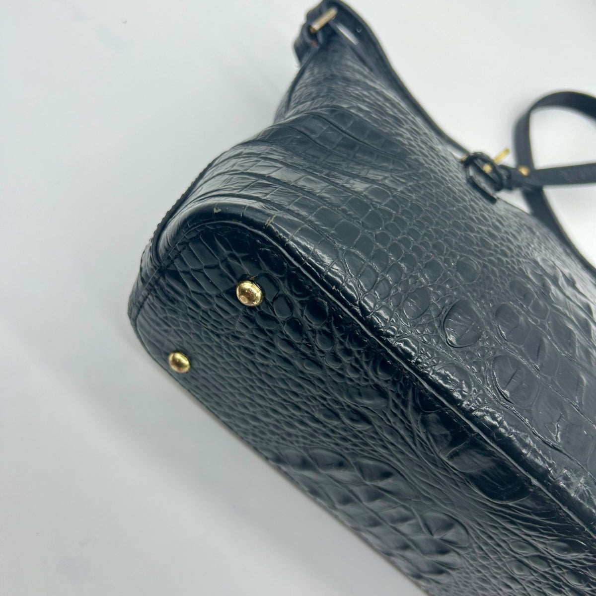 Brahmin Black Croc-Embossed Leather Mini Asher Shoulder Bag