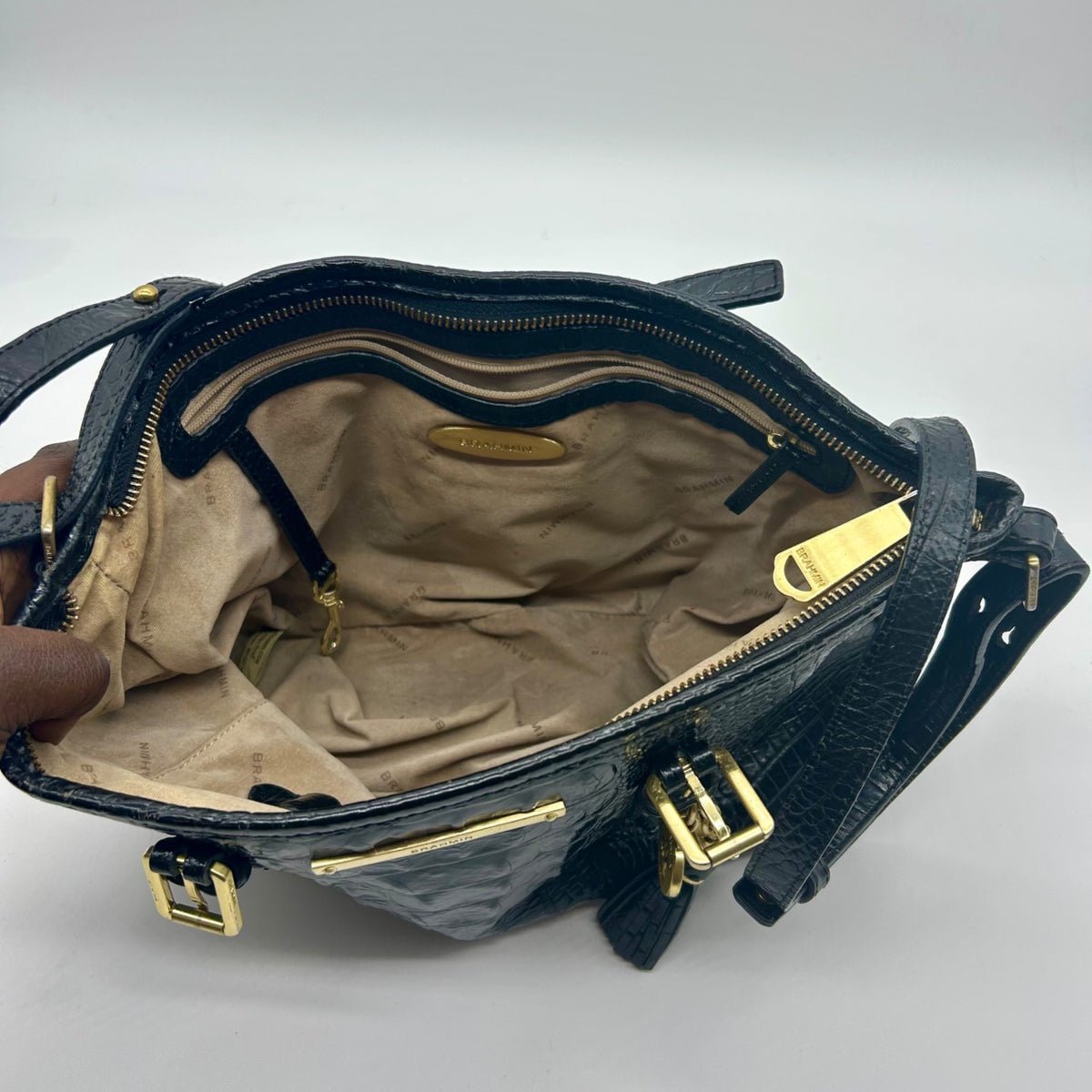 Brahmin Black Croc-Embossed Leather Mini Asher Shoulder Bag